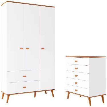 Imagem de Guarda Roupa Infantil Ternura 3 Portas E 2 Gavetas Bartira Branco Wood