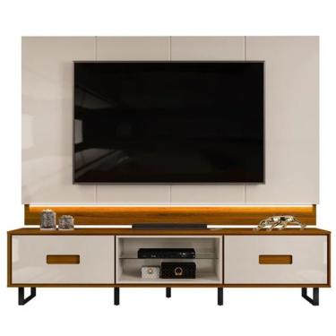 Imagem de Rack Com Painel Madri Com Led 240cm Off White Freijó - Fabrica 1 Móveis