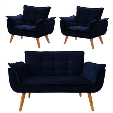 Imagem de Uma Namoradeira + Duas Poltronas  Chesterfield Luxo Opala - AZUL MARIN