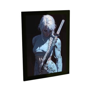 Imagem de Quadro Decorativo Anime Garota Samurai Ciborgue Cyberpunk Decoração Poster Quarto Sala