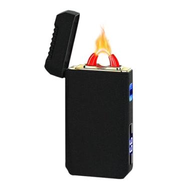 Imagem de YOZWOO Isqueiro elétrico recarregável USB C Isqueiros eletrônicos de alta potência Isqueiro de plasma de arco de chama à prova de vento com bateria de longa duração para casa e exterior (preto fosco)