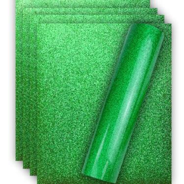 Imagem de Tvinyl Warehouse Vinil de transferência de calor HTV com glitter verde para camiseta, 30,5 x 25,4 cm (5 folhas)