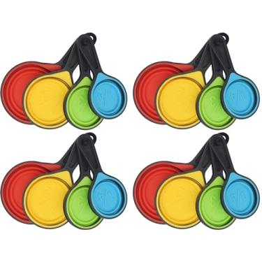 Imagem de Black Duck Brand Conjunto de 4 copos medidores de silicone dobráveis - conjuntos de 4 peças - cores vibrantes divertidas com medidas fáceis de ler - ótimo para economizar espaço de armazenamento (16