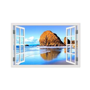 Imagem de Imagem Janela Falsa-Impressões de Lona Paisagem Natureza-Rock mar praia Pôster Decoração 30x50cm-12x19in Sem Moldura
