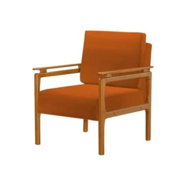 Imagem de Poltrona Decorativa Yasmin com Design Elegante e Pés em Madeira Maciça - Linho Terracota
