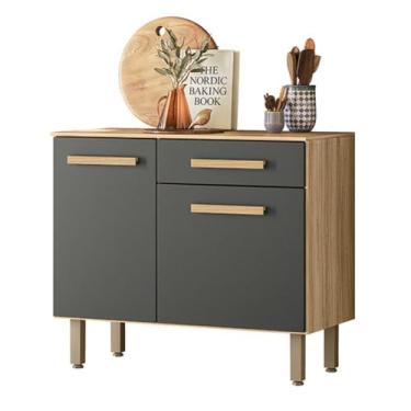 Imagem de Balcão para Cozinha Lemon com 2 portas e 1 Gaveta 91 cm Freijo/chumbo