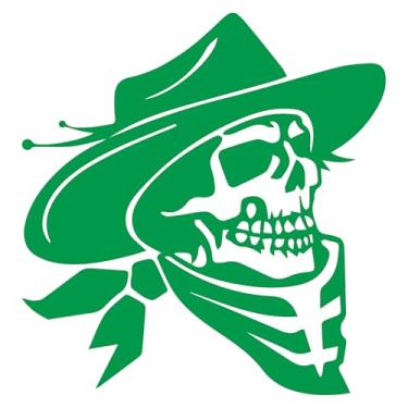 Imagem de Adesivo Caveira com Chapéu de Cowboy Sertanejo Rodeio para notebook carro capacete portas vidros Paredes vários tamanhos (VERDE, 19x20cm)