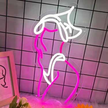 Imagem de Placa feminina neon rosa, placas de LED para decoração de parede, luz neon regulável para quarto, sala de jogos, sala de estar, decoração de bar, placas de iluminação alimentadas por USB para caverna