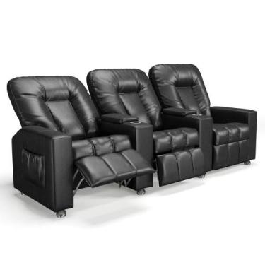Imagem de Poltrona Reclinável Para Cinema 3 Lugares Praddo FH9 PU Preto - Mpozen