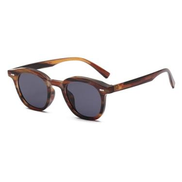 Imagem de Óculos de sol com proteção UV400 para homens e mulheres | Lentes pequenas redondas coloridas | Para dirigir e praticar esportes ao ar livre, cinza com textura de madeira