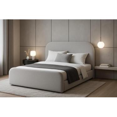 Imagem de Cama Queen Estofada com Cabeceira Arredondada Luxuosa Baixa - Loncie, 