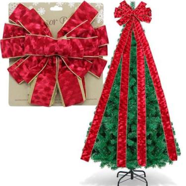Imagem de Laço Decorativo Vermelho Enfeite Ponteira árvore Natal 140cm - Gici Ch