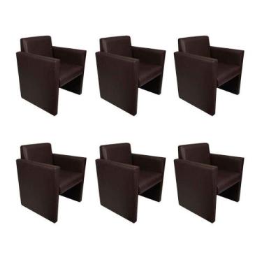 Imagem de Kit 6 Poltronas Nina Slim 1 Lugar Pé Fechado - Café - Cor: Marrom - Ru