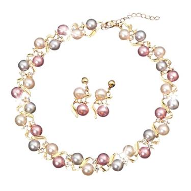 Imagem de Colar brincos modernos pérola strass conjunto de joias para mulheres banhado a ouro 14K brincos de pérola delicados colar feito à mão para mulheres joias modernas de ouro presentes 02