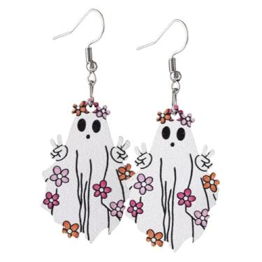 Imagem de Brincos com pingente de madeira de fantasma de abóbora de Halloween fofo de fantasma de desenho animado para mulheres, festas festivas, cosplay, bijuterias, presentes, Large, Metal, Sem pedra preciosa