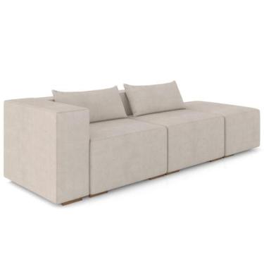 Imagem de Sofá 3 Lugares com Puff Para Sala Living 298cm Austin P08 Veludo Bege 