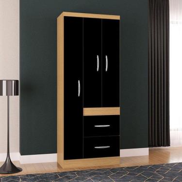 Imagem de Guarda Roupa Solteiro Ambiente Milão 3 Portas Damasco Preto – Poquema