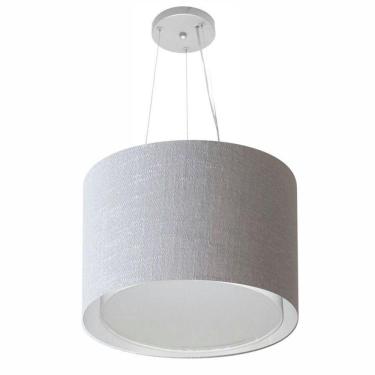 Imagem de Lustre Pendente Cilíndrico Duplo Md-4304 Cúpula Em Tecido 40x30cm Rustico Cinza - Bivolt
