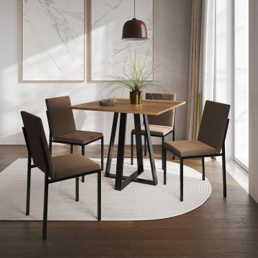 Imagem de Conjunto De Jantar Mesa Mônaco 90Cm Tampo Imbuia Com 4 Cadeiras Estofadas Marrom - Cor: Preto