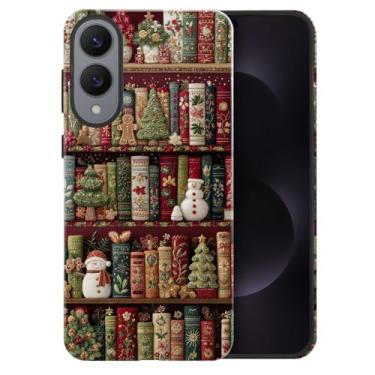Imagem de heindiy Compatível com Samsung Galaxy S25 Edge, capa brilhante, proteção total, à prova de choque, anti-arranhões, capa de TPU, capas para homem, mulher, estante, livros, árvore de Natal, boneco de