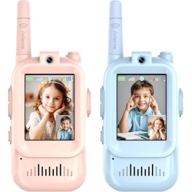 Imagem de Walkie Talkies de vídeo para crianças, pacote com 2 walkie-talkies de longo alcance com câmera e trocador de voz para meninos e meninas de 3 a 12 anos, ideal para jogos em família, ao ar livre