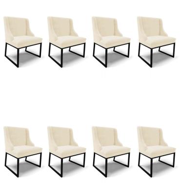 Imagem de Cadeira Sala De Jantar Industrial Preto Kit 8 Liz Veludo D03 - D'rossi Cinza