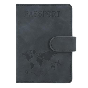 Imagem de ACdream Combo porta-cartão de passaporte e vacina, capa com compartimento para cartão de vacinação CDC, protetor organizador de documentos de viagem de couro, com bloqueio RFID, para mulheres e homens