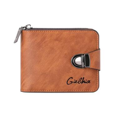 Imagem de Carteira masculina vintage curta, bolsa com zíper de grande capacidade com vários compartimentos para cartões, bolsa compacta para moedas de negócios, Marrom, Não