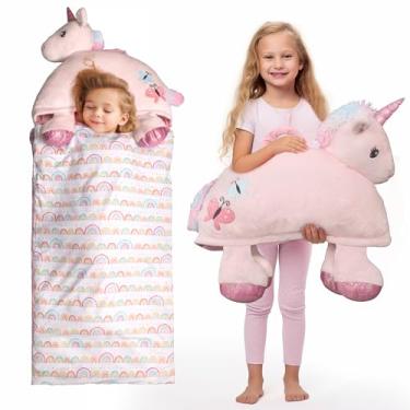 Imagem de SHALALA NEW YORK Tapete de cochilo infantil com travesseiro e cobertor para meninas, saco de dormir, tapete de soneca, unicórnio rosa macio de pelúcia para meninas 162 x 66 cm