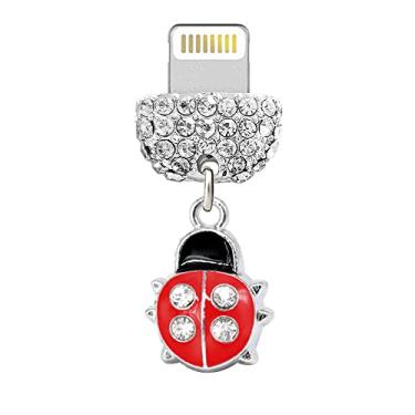 Imagem de ELISE & FONDA CP440 Porta de carregamento USB cristal antipoeira pingente de telefone joaninha pequena para iPhone 13/12/11/XS MAX/XR/X/8 Plus/7/6S/8/SE iPad iPod (vermelho), 1.3 cm (L) x 0.6 cm (D) x