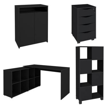 Imagem de Conjunto Escritório Home Office 4 Peças Mity A06 Preto - Mpozenato