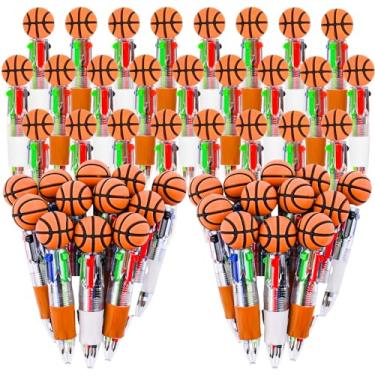 Imagem de LiYiQ Caneta de basquete multicolorida em um desenho animado fofa, divertida, 4 em 1, canetas esferográficas kawaii, em formato de basquete, legais para crianças, presentes divertidos
