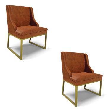 Imagem de Cadeira Sala De Jantar Industrial Dourado Kit 2 Liz Sint Pu D03 - D`rossi Cor Nozes