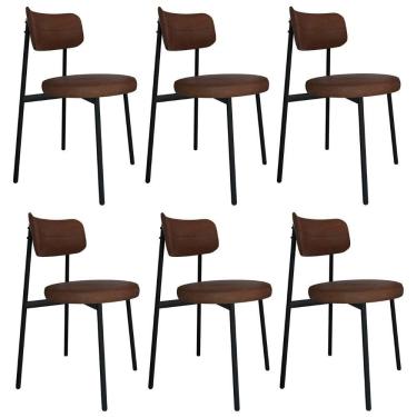 Imagem de Cadeira De Jantar Estofada Kit 6 Nyka M25 Sintético Marrom - Mpozenato