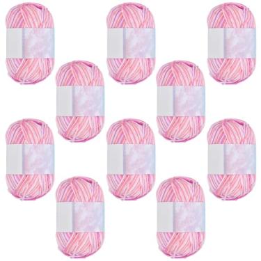 Imagem de FREEBLOSS Pacote com 10 bolos coloridos de fios gradientes rosa, 60% algodão, fios de crochê misturados para tricô, suéteres, cachecóis, chapéus, sapatos, decoração de casa, total de 500 g