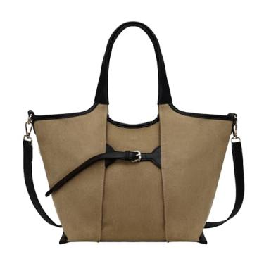 Imagem de Ghsiuly Sacola feminina, bolsa de ombro grande de lona casual de couro sintético para trabalho, escritório, viagens, Marrom