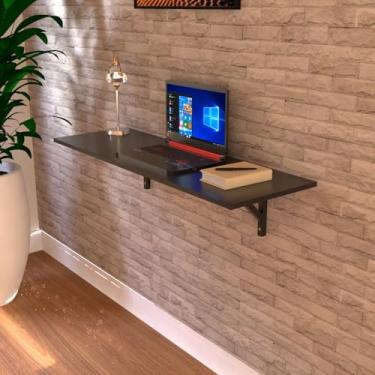 Imagem de Mesa Suspensa em MDF 90 120cm Industrial com Mão Francesa – Prateleira Gamer Home Office para Notebook (PRETO,90cm x 30cm)