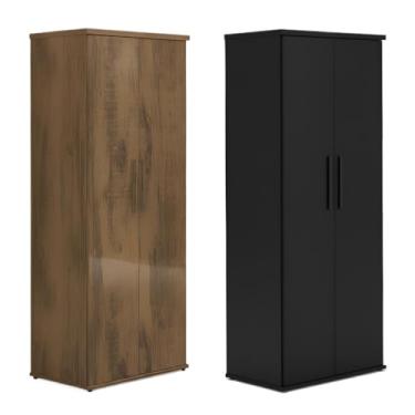 Imagem de Kit Com 2 Armários Multiuso 2 Portas 4 Prateleiras, Lavanderia, Escritório, Quarto(1 Preto / 1 Canela)