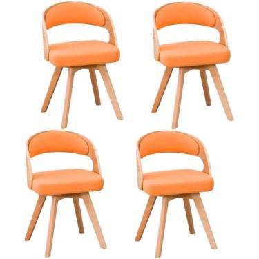 Imagem de HGTRH Cadeiras de jantar de madeira, cadeira estofada giratória com almofada de linho de algodão e arco oco pernas de madeira para quarto cozinha F 4 peças