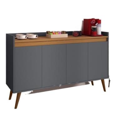 Imagem de Aparador Buffet Sala Hall De Entrada Cantinho Do Café Retrô Prateleira Interna(4 Cinza Com Freijó)