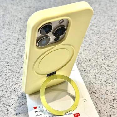 Imagem de HTVJFX Capa de silicone líquido de luxo com suporte e anel para iPhone 14 Pro, além de capa protetora magnética fosca e macia (para iPhone 14 Pro/amarelo)