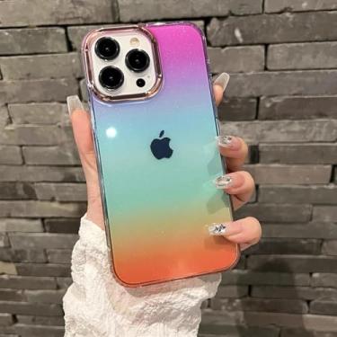 Imagem de HTVJFX Capa de celular luxuosa com glitter gradiente e revestimento transparente para iPhone 15 Plus, macia e à prova de choque (para iPhone 15 Plus/colorida)