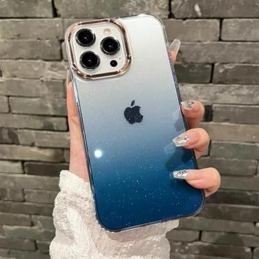 Imagem de HTVJFX Capa de celular luxuosa com glitter gradiente e revestimento transparente para 13 Pro Max, macia e à prova de choque (para 13 Pro Max/azul)