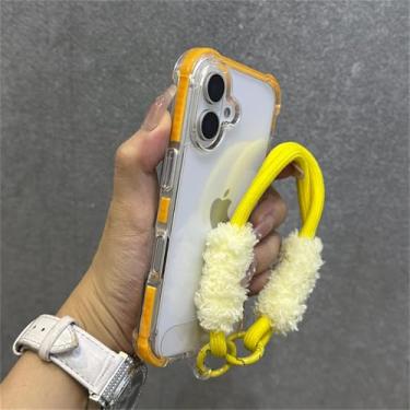 Imagem de HTVJFX Capa protetora para iPhone XS, transparente, com alça de pulso, à prova de choque, com airbag (para iPhone XS/amarelo)