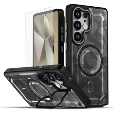 Imagem de Asuwish Capa para celular Samsung Galaxy S24 Ultra 5G magnética com protetor de tela de vidro temperado e suporte rígido híbrido de carregamento sem fio pintado S24Ultra 24S S 24 24Ultra feminino