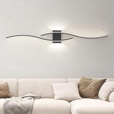 Imagem de Luminária de parede LED, moderna e curva, em formato de barra, para interiores, na cor preta, com luz branca de 3000K, ideal para sala de estar, corredor, quarto e espelho de penteadeira - 1