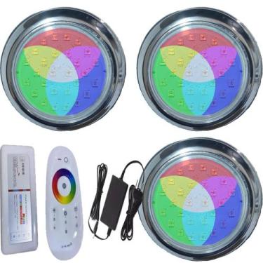 Imagem de kit 03 LUMINARIA PISCINA HIPER LED 15W INOX 316 RGB ROSCA - Brustec