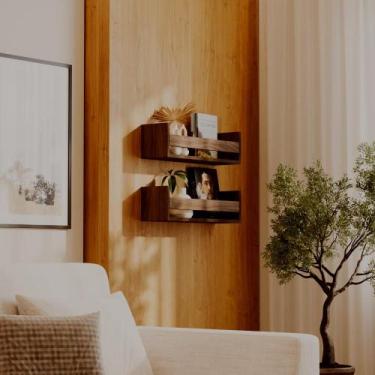 Imagem de Kit 2 Prateleiras Porta Objetos Nogal 60 x 12cm Suporte Invisivel - Me
