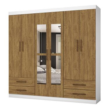 Imagem de Guarda Roupa Casal Lu 6 Portas 4 Gavetas Com Espelho Carioca Móveis - Branco Cinamomo