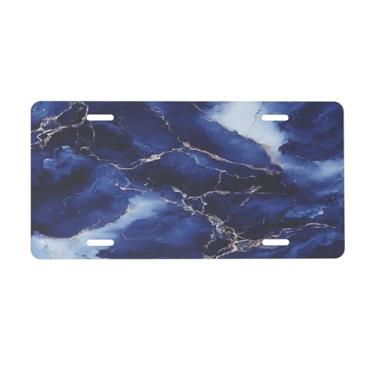 Imagem de Placa de Mármore Azul Roxo para Frente do Carro Placas de Carro Alumínio Metal Adequado para Caminhão Placa de Porta de Carro Bar Café Acessórios Automotivos para Homens Mulheres 15 x 30 cm